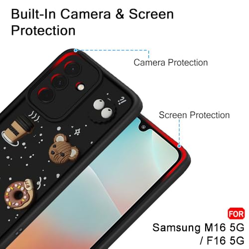 Image of TheGiftKart Back Cover Case for Samsung Galaxy M16 5G / F16 5G | Cute Fun Cartoon 3D Bear Coffee Case | Full Camera Protection | Shockproof Back Cover Case for Samsung M16 / F16 5G (Silicone, Black)