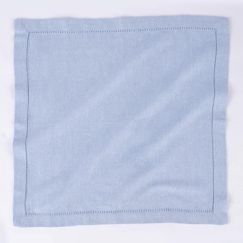Image of FINGERCRAFT Hemstitched Cotton Table Napkins - Set of 6, 20x20 Inch, 100% Cotton Cloth Napkins with Faggoting Stitching - Durable & Elegant for Parties, Everyday Use (Sky Blue Twill)