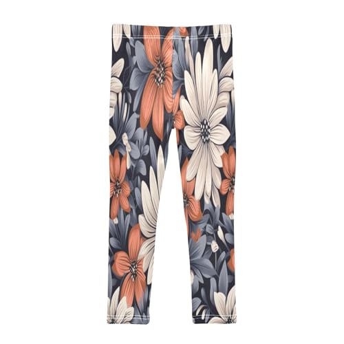 Bolaz Toddler Girls Leggings Printed Yoga Pants Leggings White Orange Flower for Kids2