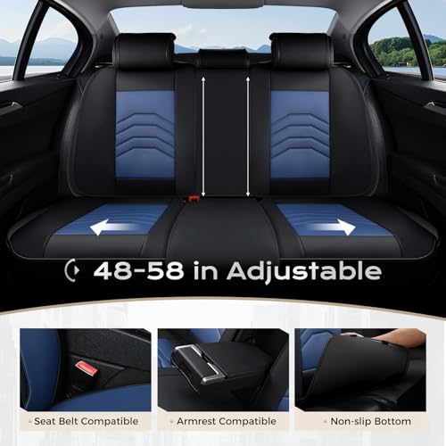 Image of Coverado Car Seat Covers Full Set, Universal Seat Covers for Cars, Car Seat Protector Waterproof, Nappa Car Seat Cushion, Car Seat Covers Front Seats and Back Fit for Most Cars Trucks SUV, Black&Blue
