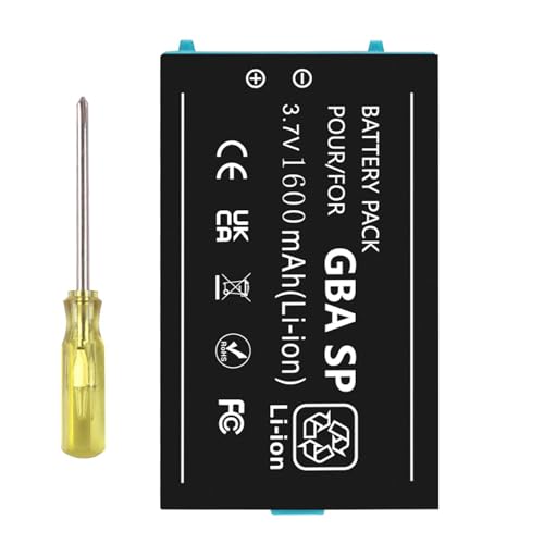 FLSTOR Batterie de rechange Li-ion pour Nintendo Gameboy Advance SP (GBA SP), 1600 mAh, compatible avec les modèles GBA-SP AGS-001 et SAM-003, tournevis inclus