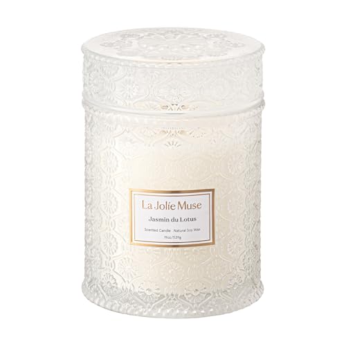 LA JOLIE MUSE Jasmin du Lotus Candle - Ivy, Jasmine, Cedarwood | 19 oz Large Wooden Wick Candle | Natural Soy Wax | 90 Hours Clean Burn | Gift-Ready for Hosts & Gatherings | Modern Home Decor