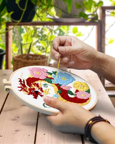 Image of TINDTOP Embroidery Kit for Beginners Adult, Elephant Embroidery Kit for Beginners Include Embroidery Cloth Hoops Threads for Craft Lover Hand Stitch with Embroidery Skill Techniques | Include Embroidery Cloth Hoops Threads for Craft Lover Hand Stitch with Embroidery Skill Techniques