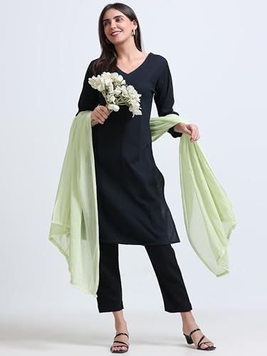 Image of Miraan Solid Pure Cotton Dupatta with Pom Pom Border, 2.25 meters length (DUPCOTTON)