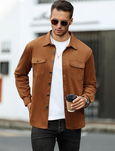 ZAFUL Men's Faux Suede Button Down Shirts Jacket Lightweight Shirt Jacket Long Sleeve Work Coat Solid Color Overshirt 5