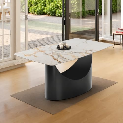 Image of Wakefit Taco Dining Table - Golden Statuario - 6 Seater I Marble Finish I Vitrified Tile Top I Golden Statuario