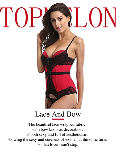 TOPMELON Sexy Corset Lingerie for Women Red Corset Garter Belt Lace Bustier Corsette Boudoir Outfits