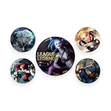 split pins champion Les badges présentent les champions Jinx, Lux, Miss Fortune, Viego et Yasuo du jeu de combat en ligne