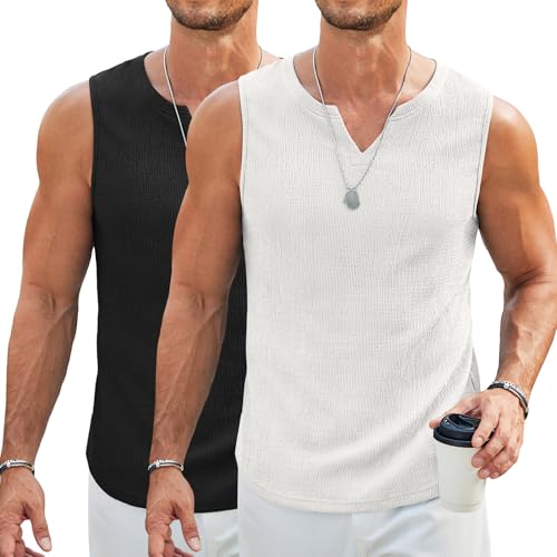 coofandy men39s casual tank tops knit v neck sleeveless t shirts 2 pack summer beach lightweight muscle tee