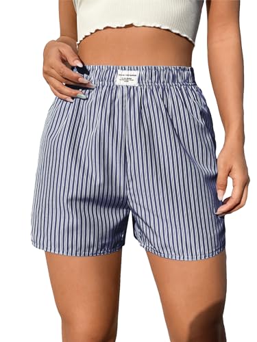 SOLY HUX Women's Y2K Striped Boxer Shorts Elastic High Waisted Straight Leg Workout Gym Shorts