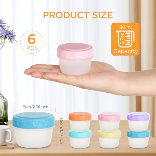 VINATO 6Pcs Kleine Dosen Mit Deckel Plastik, Frischhaltedosen Mit Deckel, 80ml (ca. 2.7 OZ) Mini Gefrierdosen Klein BPA-frei, Luftdicht & Stapelbar Für Sauces, Gewürze & Snacks