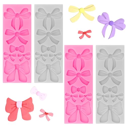 4 PACK Bow Silicone Chocolate Molds, Soft Elastic Fondant Bows Mold Candy Cake Pop Molds for Cake Decorating, DIY Desserts, Cookie, Clay