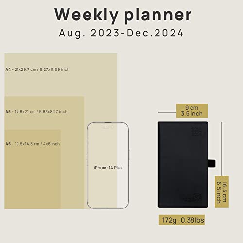Poprun Pocket Calendar Planner 2023-2024 For Purse: (Aug.2023 - Dec.2024) 3.5''X6.5'' Academic Planner Daily Weekly Monthly Agenda. Pu Leather Softcover, Self-Adhesive Pen Holder (Purple) #TOP4