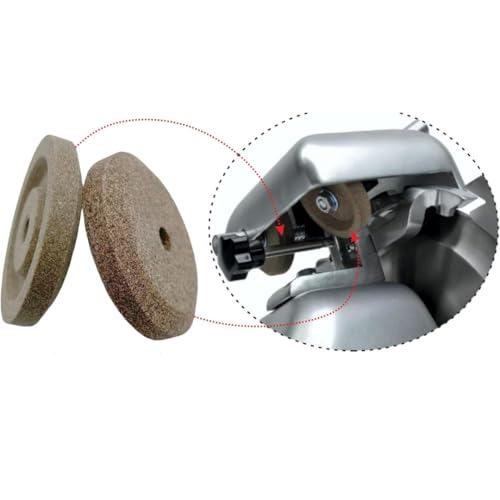 Miniatura 5 de Par De Esmeriles N 2 - Grano Fino Y Grano Grueso - Afilador Afilador De Hoja Para Rebanadora Compatible Con Rgv, Fac, Mistro, Sirman, Casadio Y Otros. Medidas Ø 45 - H 8 - Agujero 6 Mm.