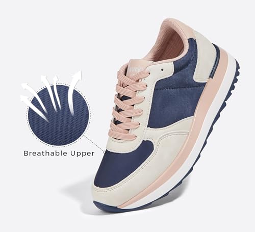 LUCKY STEP Women's Platform Fashion Sneakers Retro Neutral Classic Trainers Colorblock Casual Lace-up Stylish Tennis Chunky Walking Shoes3