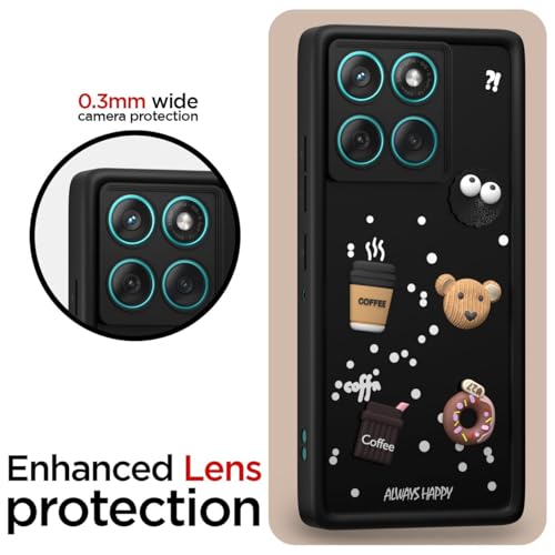 Image of Bintage Case Cute Fun Taddy| 3D Ball Bear| Donut| Coffee Rubber Case Camera Protection Back Cover Compatible for Motorola G86 5G - Black