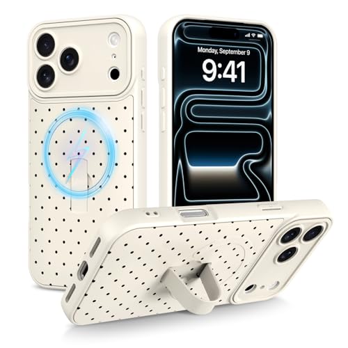 KANGHAR Magnetic Case for iPhone 17 Pro with Finger Strap, White Polka Dot by KANGHAR - Used condition - US$17.08
