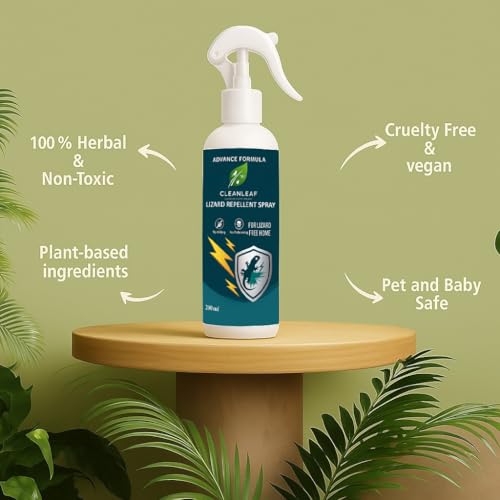 Image of CLEANLEAF Lizard Repellent for Home Spray Pest Control | Made With Plants Oil, Irritant-Free, Chemical-Free | Baby Skin Safe Plant Safe | India's First Aerosol Based Herbal Lizard Repellent Spray (200 ML)
