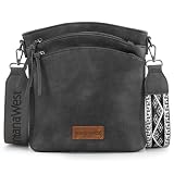 Montana West Multi Zip Large Crossbody Bag With Adjustable Guitar Strap, Casual Soft Vegan Leather Shoulder Purse for Women MWC-185AGY