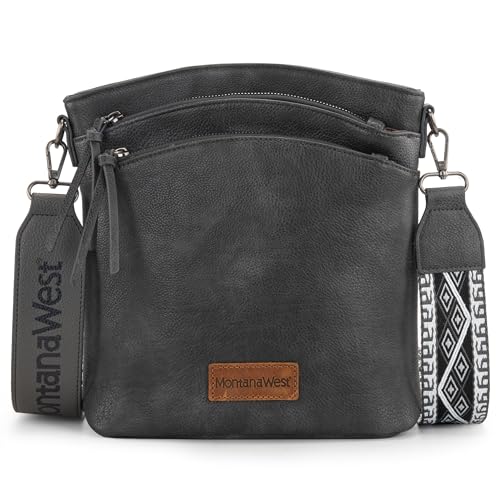 Montana West Multi Zip Large Crossbody Bag With Adjustable Guitar Strap, Casual Soft Vegan Leather Shoulder Purse for Women MWC-185AGY