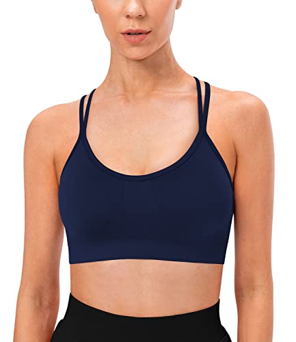 Image of VEQKING Strappy Cross Back Women Sports Bra Pack for Medium Support Workout | Removable Padded Cups, Spaghetti Strap, Comfort Seamless Wirefree, Soft Breathable Fabric, for Gym /Yoga /Pilates /Walking /Daily
