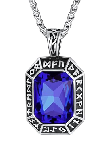 Colliers personnalisé pour la Fête des Pères avec pendentif amulette viking et cristal coloré