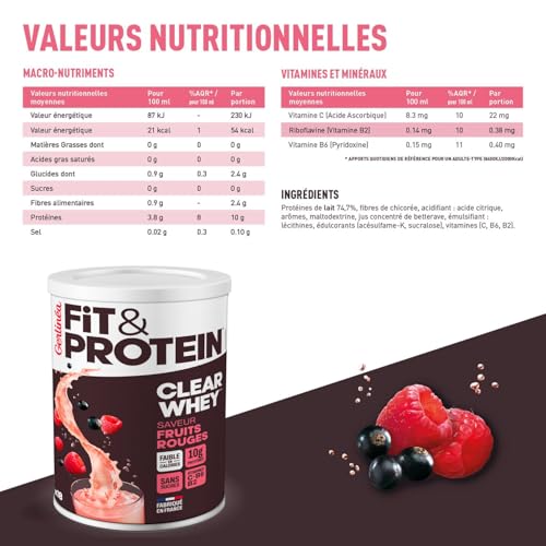 Gerlinéa Fit & Protein - Boisson Protéinée Saveur Fruits Rouges - Clear Whey - Protéines Après le Sport - Musculation Femme - Sans Sucres - 54 Kcal / portion - 288 g (18 boissons) – Image 6