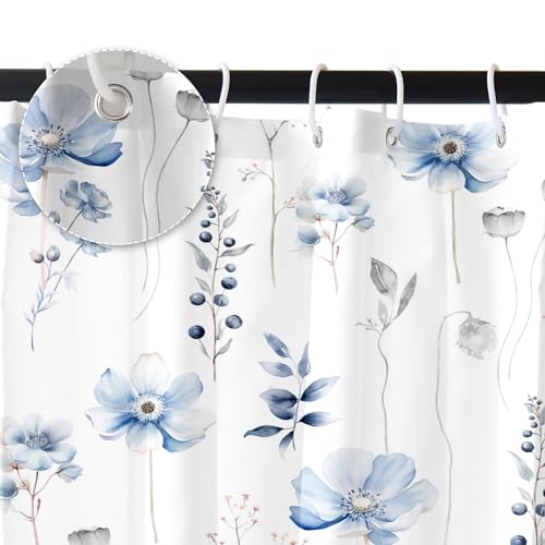 Rideau de douche 183x183 cm floral bleu et gris imperméable