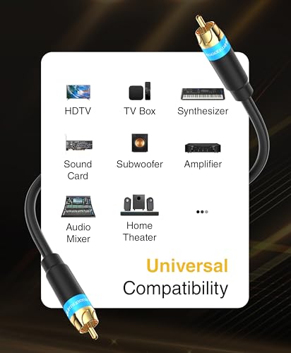 Un cable de subwoofer RCA BlueRigger largo y doble blindado ideal para conectar tu amplificador 6
