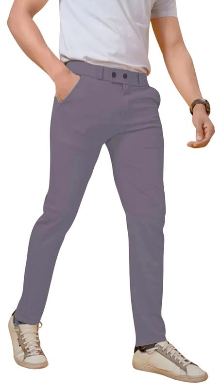 Image of NoseQueen Men's Slim Fit Cargo Trousers | Stretchable Formal Men Trousers | Stylish Slim Fit Trouser for Men | Polycotton Knitted Fabric Pant for Men's