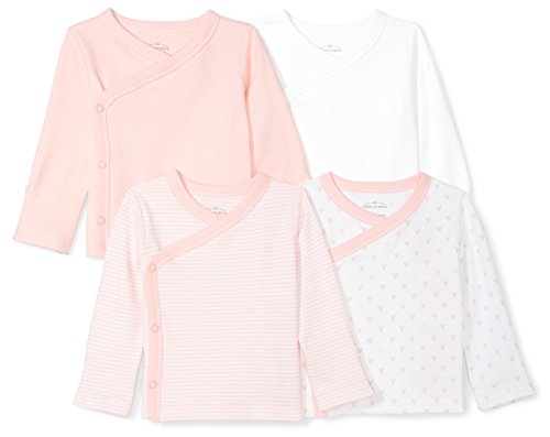 Moon and Back Baby Set of 4 Organic Long-Sleeve Side-Snap Shirts, Pink Blush, Newborn