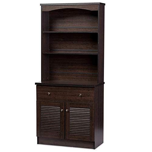 BAXTON STUDIO Wholesale Interiors Agni Buffet and Hutch Kitchen Cabinet, Dark Brown