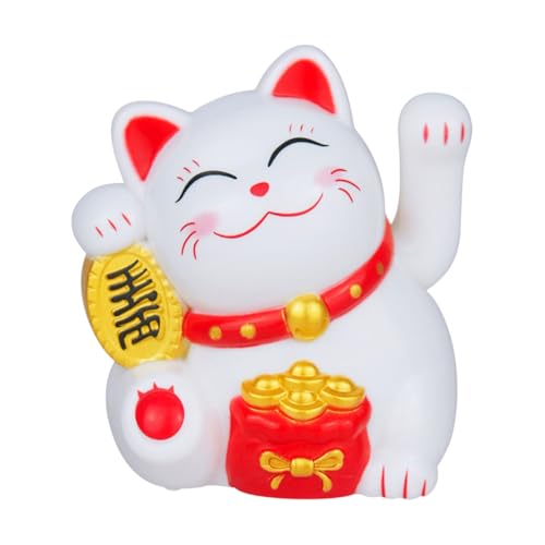 Image of FunBlast Plastic Maneki Neko Lucky Cat, Waving Arm Solar Powered Good Luck Wealth Welcoming Display Car Decor Paw Up with Arm, Decor Item for Home, Office and Car (White), 5 x 6 Cm