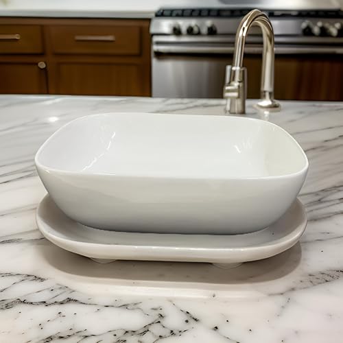 Image of SEA SHORE White Imported Ceramic Table Top Wash Basin - Slim Rim Vessel Sink for Bathroom & Living Room | 18 x 13 x 6 Inch (Bettel White)