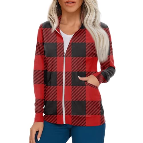 Scrub Jackets for Woman Zip Up Long Sleeve Tops Print Plus Size Womens Scrubs for Women Nursing Shirts with Pockets