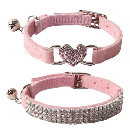 SLEEKEE Collari per Gatti in 2 Pezzi, Collari per Cani E Gatti con Strass, Collari per Gatti con Campanelli, Graziosi Collari per Gattini, Collari per Gattini Regolabili