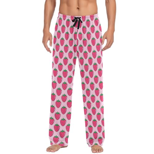 Men's Strawberry Pajama Pants with Elastic Waistband | Soft Lounge Sleepwear | Breathable Sleep Pants for Home（117）