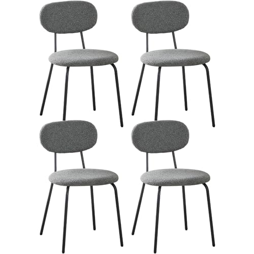WAFTING Sillas de Comedor Pack de 4, Sillas de Cocina Apilables con Tapizado de Tela Teddy y Patas de Metal, Adecuadas para Sala Gantar, Cocinas, Salas de Estar, Dormitorios-Gris Oscuro