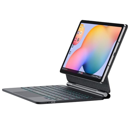 Image of JUQITECH Magic Keyboard Case for Samsung Galaxy Tab S6 Lite 10.4 Inch Magnetic Floating Cantilever Stand Wireless Backlit Multi-Touch Trackpad Keyboard, Battery Display for Tab S6 Lite 2024 /2022 /2020