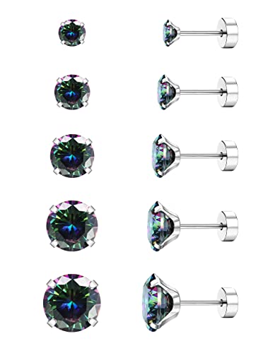 Jstyle JT-J-E0204-C Screw Back Stud Earrings Set 20G Surgical Steel Cubic Zirconia Cartilage Piercing Jewelry cover