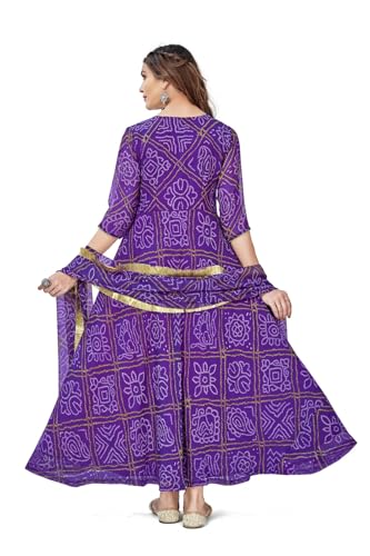 VIHARA THREADS Women's Bandhani Print Anarkali Kurta with Matching Dupatta, Ethnic Indian Wear