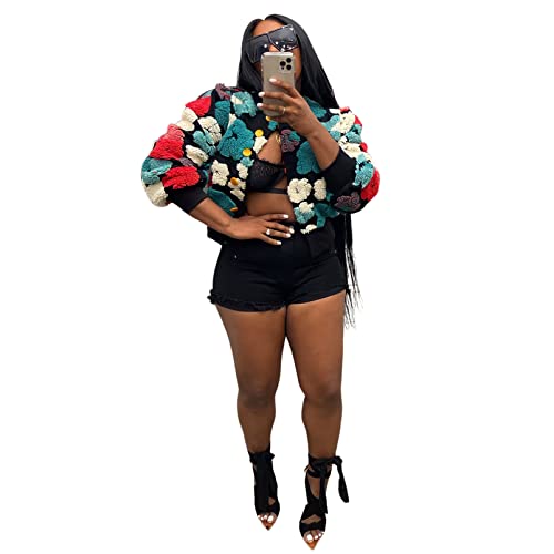 Recious Womens Sexy Casual Long Sleeve 3D Floral Embroidered Printed Fleece Button Outwear Jacket2