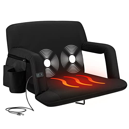 Alpcour Heating Massage Stadium Seat – Deluxe Reclining Bleacher Chair with Back & Arm Support – Built-in Heater and Massager