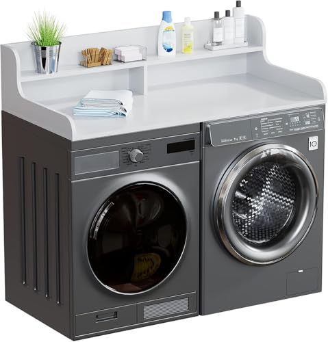 WUDLEP 2 Ebenen Waschmaschine Trockner Schrank, 137.2 cm x 69.8 cm Holz-Waschtrocknerregal mit Kante, Waschkammer Tresenplatte mit Lagerplatz für Waschküchen und Küchen,