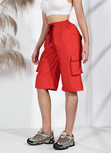 Women Casual Wide Leg Cargo Pants Convertible Zip Off Baggy Low Waist Sweatpants Cinch Joggers Hiking Trousers Red M #TOP4