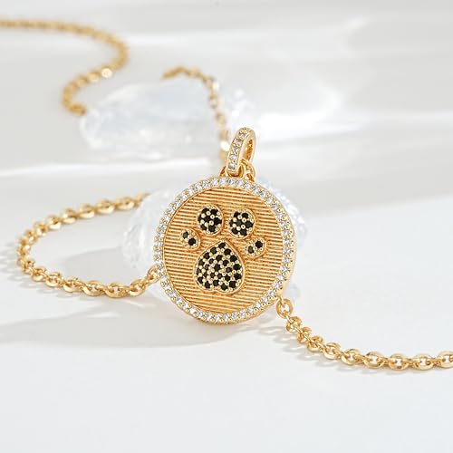 Fettero Gold Charm Necklace for Women, 14K Gold Plated Rose Paw Pendant Necklace, Dainty CZ Jewelry Necklaces for Women Gifts