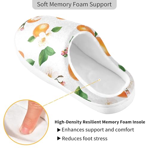 Sweet Apricot Fruit White Women Home Cotton Slippers Closed Toe Memory Foam Home Slippers for Hotel Birthday Presents 6-72