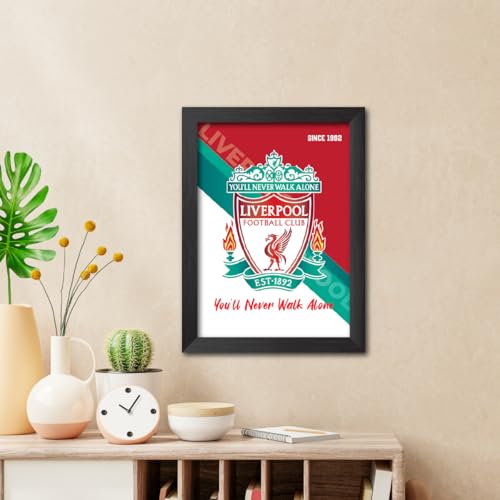 Image of TenorArts Liverpool Football Club Poster Logo Tagline Laminated Photo Frame Painting with Matt Finish Black Textures(12 inches x 9inches)