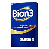 Bion Omega-3 Nahrungsergänzungsmittel mit Omega-3 & Bakterienkulturen. Mit EPA & DHA zur Unterstützung von Herz(1), Gehirn(2) & Sehkraft(3) und mit Bakterienkulturen, 30 Kapseln