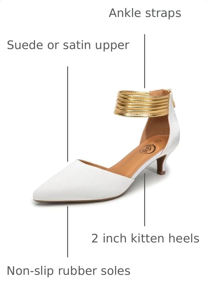 Image of Trary Kitten Heels for Women Closed Pointed Toe Low Stiletto Heels Pumps Shoes Women Comfortable Ankle Strap Pumps 2 inch Heel Party Dressy Shoes